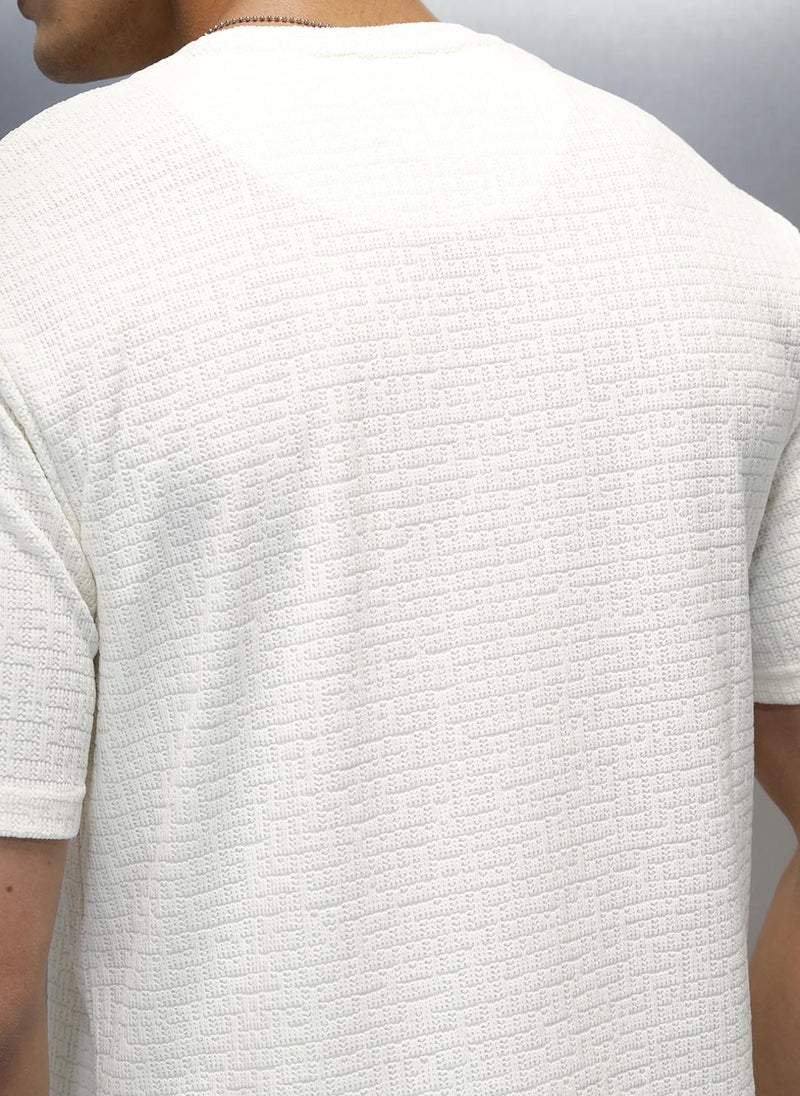 Wrogn Textured Men's Casual Regular Fit T-Shirt | White - Image 5